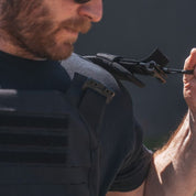 Close view of the quick release chest clips on the Phantom 2.0, a no Velcro design that prevents chafing during ruck walks and runs