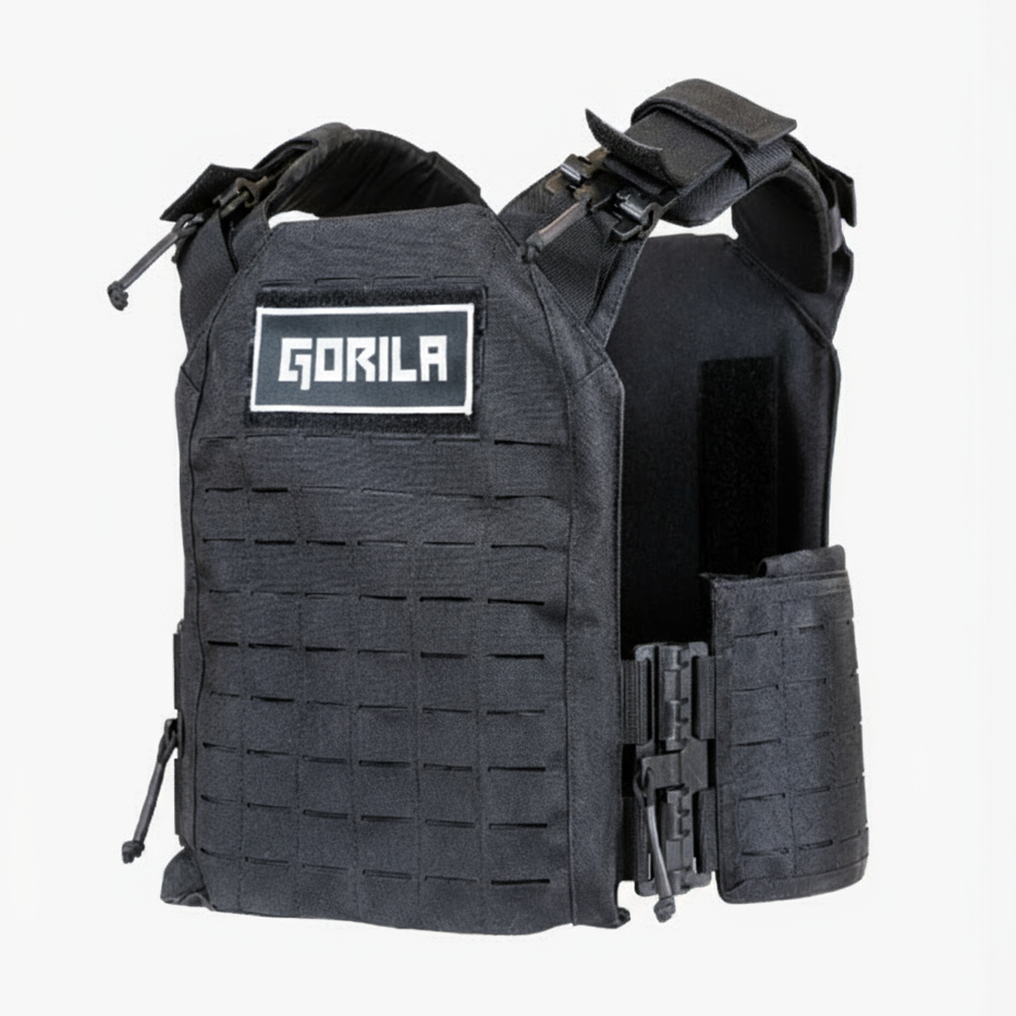 Front angle of the Gorila Phantom Plate Carrier 2.0 weighted plate carrier with quick release clips for ruck walks, ruck runs, and CrossFit Murph in Canada