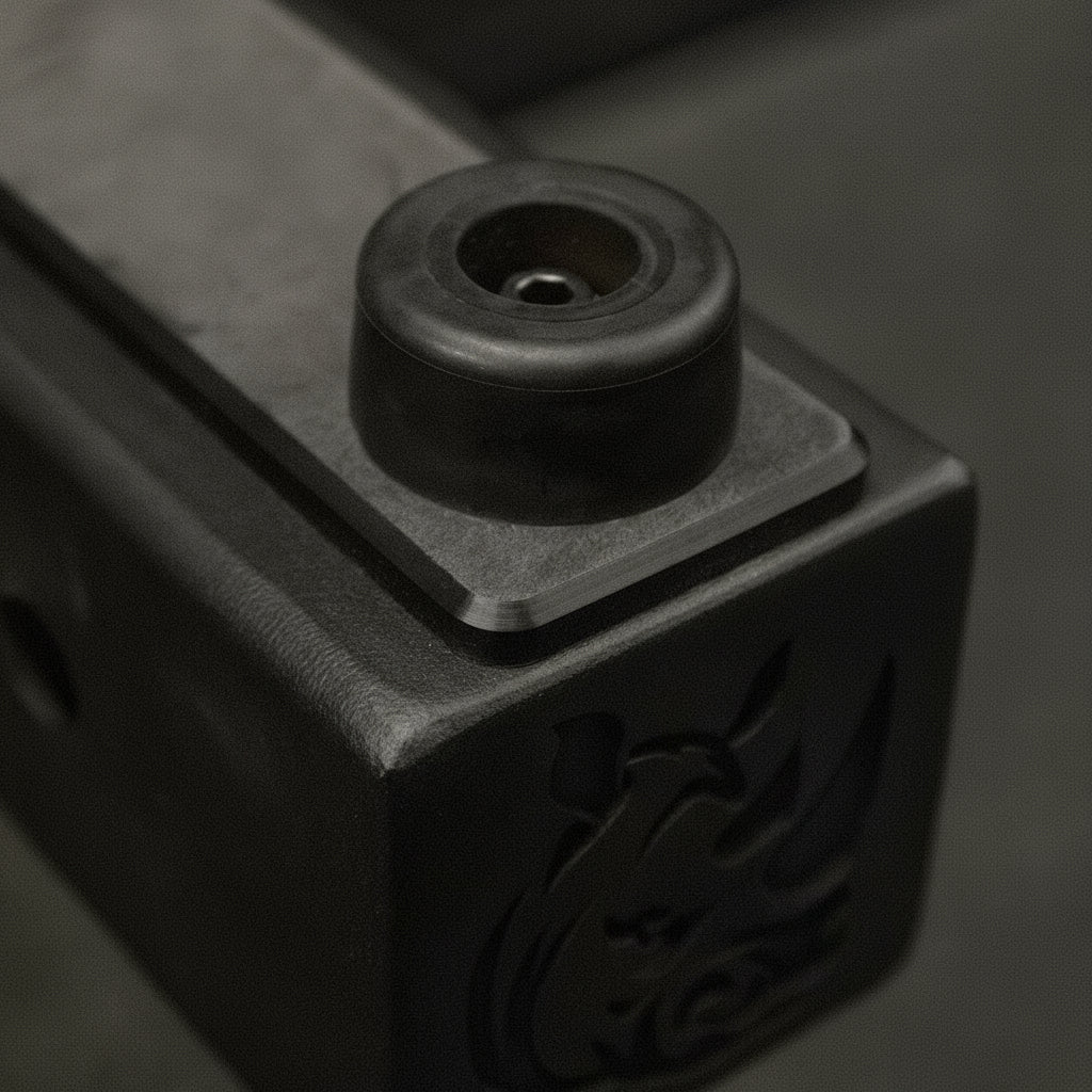 Heavy-duty HDPE insert and rubber caps on Gorila Rhino 3.0 Spotter Arms prevents barbell damage and protects rack uprights