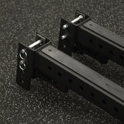 Close-up hinge and welds on Gorila Rhino 3.0 Spotter Arms 11-gauge steel tubing for strength and durability