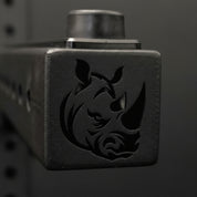 Gorila logo detail on Rhino 3.0 Spotter Arms black powder-coated steel construction made in Canada