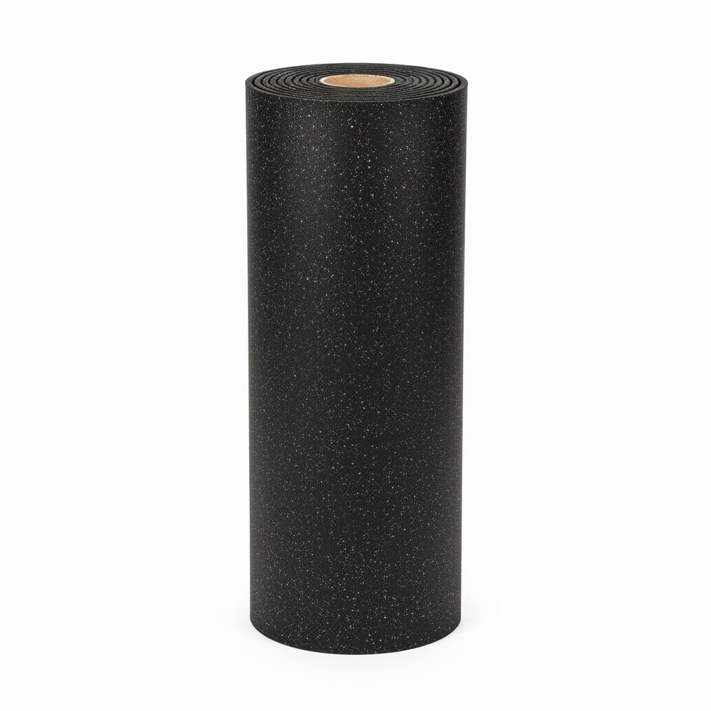 Roll of Gorila black rubber matting on a white background