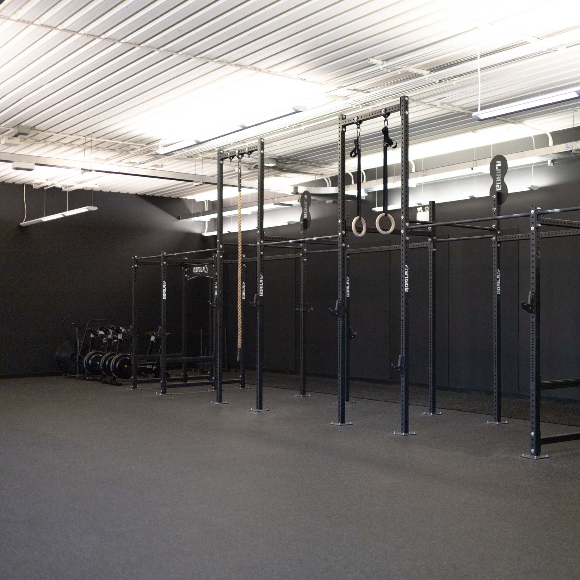 Gorila Rubber Gym Flooring Rolls installed in commercial training facility, made in the USA from 100% recycled rubber for professional gyms and CrossFit boxes