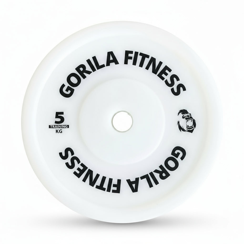 Gorila Technique Plates 5KG white pair – durable composite technique plates (approx. 11LB) matching IWF standard diameter and 50.4MM collar opening for Olympic barbells