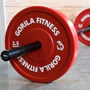 Gorila Technique Plates mounted on Olympic barbell – beginner-friendly training setup featuring 2.5KG and 5KG plates designed for controlled technical lifts