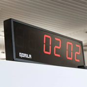 Gorila Timer 3.0 wall-mounted timer showing 02:02, ideal for Functional Fitness and commercial gyms