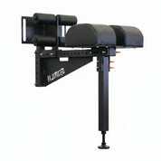 Gorila Venom GHD Attachment full view showing dual pads, foot roller assembly, and rack-mounted design for Glute Ham Raises in matte black finish. White background.