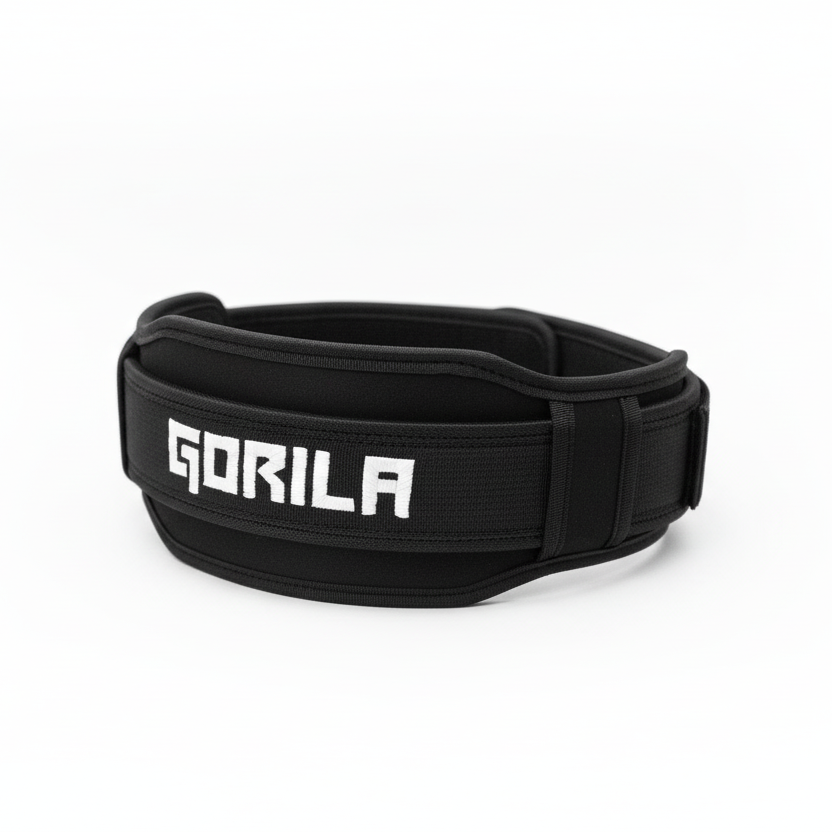 Black weightlifting belt with 'Gorila' branding on a white background