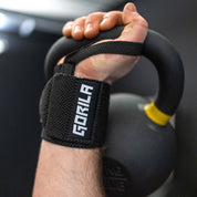 Close view of Gorila logo on wrist wrap to show how it protects the wrist during kettlebell workouts.