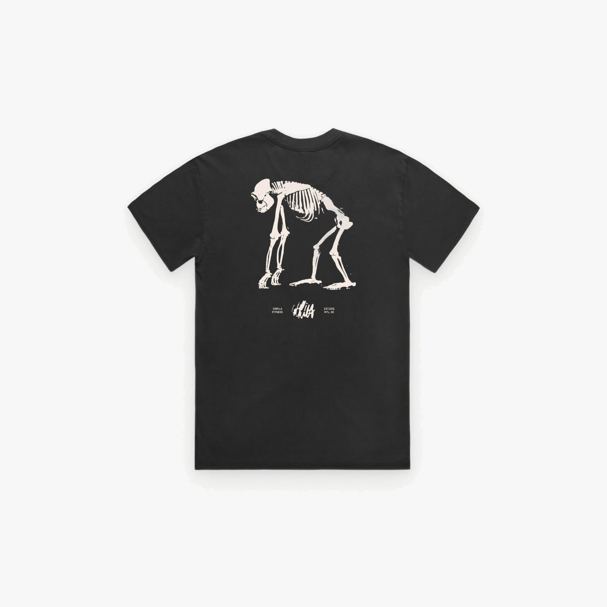 Gorila Skeleton Tee in black, back view with large gorilla skeleton graphic print on heavyweight relaxed fit cotton