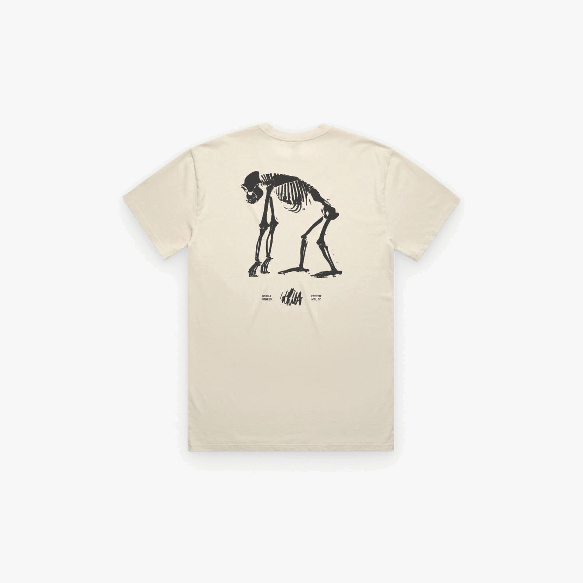 Gorila Skeleton Tee in ivory, back view with large gorilla skeleton graphic print on heavyweight relaxed fit cotton