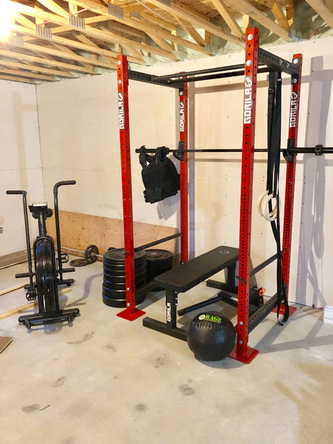 Real customer home gym setup in Canada with power rack and weight plates
