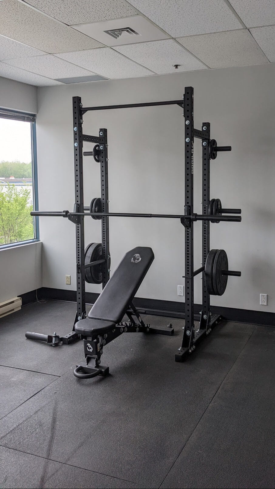 Minialist Gym Setup Half Rack with Adjustable Bench, Bar & Plates | Gorila Fitness
