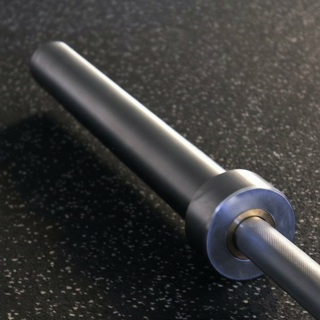 The Gorila Satin Chrome Barbell, available for men and women, Sleeve end showing details of materials - Gorila Fitness 