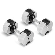 Durable and modern NÜOBELL 50lb dumbbell in white with ergonomic design, perfect for fitness enthusiasts across Canada.