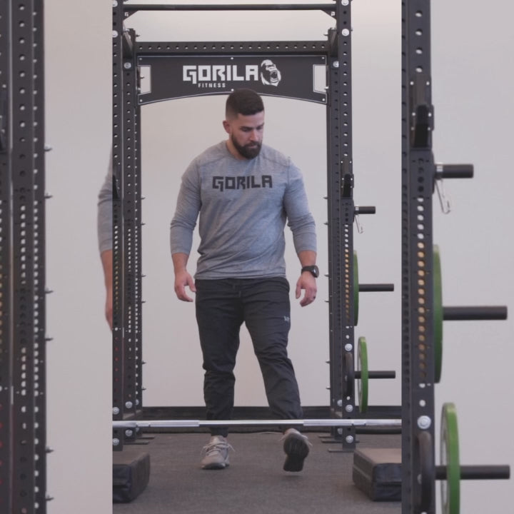 Video demonstration of Gorila Fitness drop pads absorbing impact from barbell plate and kettlebell drops, showcasing advanced noise reduction and durability, made in Canada