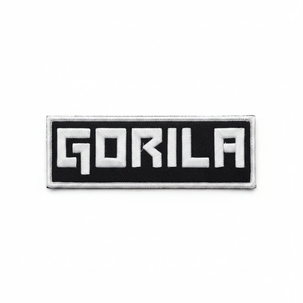Gorila Velcro® Patches of the white word 'GORILA' on black patch for weight vest