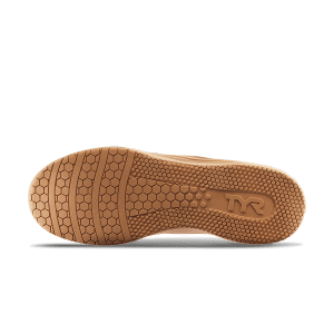 Image of the durable gum outsole of the White/Gum TYR CXT-1 Trainer, showcasing its pattern for enhanced grip and stability on various surfaces.