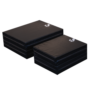 Product image on white background of the Gorila Drop Pads in both sizes they are available in. Compact or Regular size. Black Vinyl Weightlifting Drop pads.